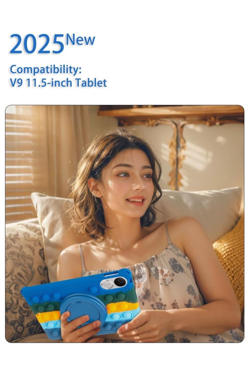 حافظة متوافقة مع Honor Pad V9 مقاس 11.5 بوصة (ROL-W00/W10) 2025 للأطفال، مصنوعة من السيليكون الناعم، مع قاعدة دوارة 360، وحزام كتف وقلم (لون أزرق داكن) - Image 3
