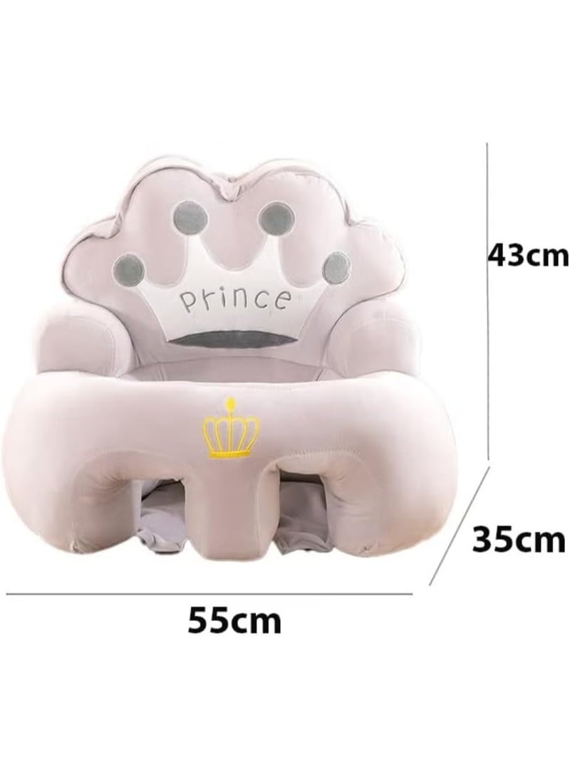 SFENG Baby Sitting Chair, Baby Sofa Toy, Baby Support Seat, Baby Comfort Learning Seat, Learning Sitting and Feeding Chair, Soft and Cuddly Plush Floor Sofa for Baby to Play, Suitable for Boys and Girls (Gray Crown) - Image 4