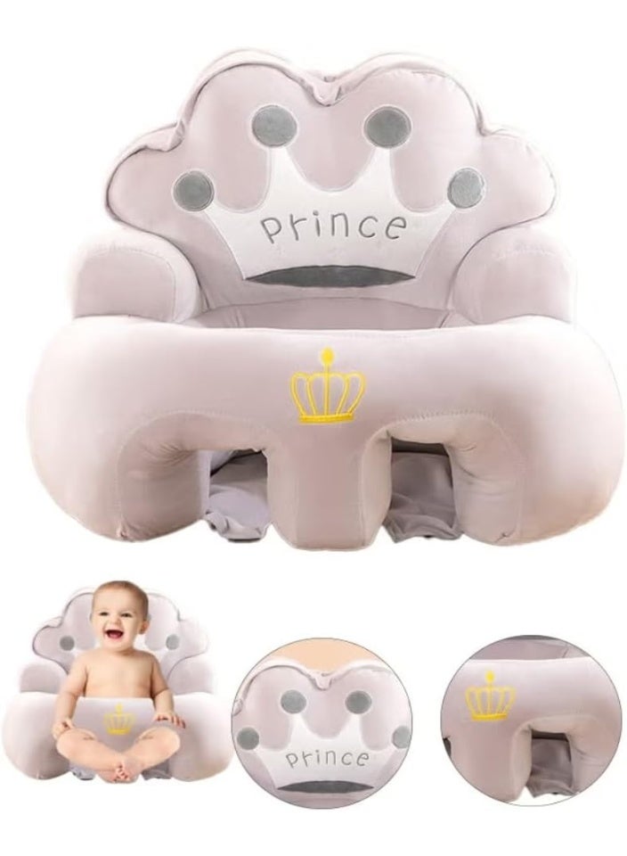 SFENG Baby Sitting Chair, Baby Sofa Toy, Baby Support Seat, Baby Comfort Learning Seat, Learning Sitting and Feeding Chair, Soft and Cuddly Plush Floor Sofa for Baby to Play, Suitable for Boys and Girls (Gray Crown) - Image 1
