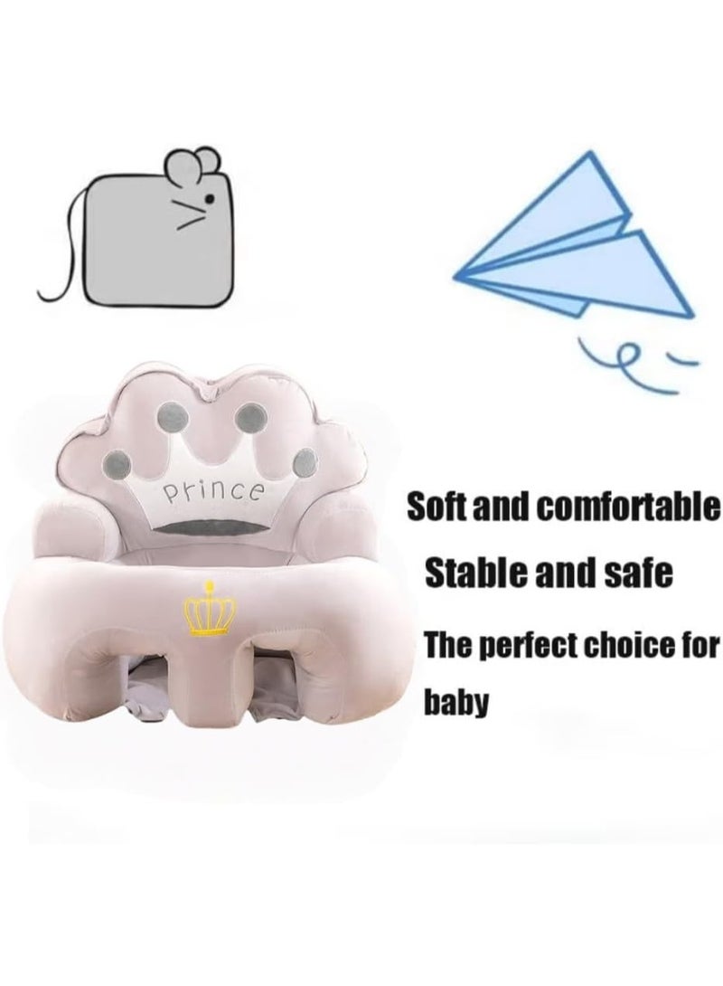 SFENG Baby Sitting Chair, Baby Sofa Toy, Baby Support Seat, Baby Comfort Learning Seat, Learning Sitting and Feeding Chair, Soft and Cuddly Plush Floor Sofa for Baby to Play, Suitable for Boys and Girls (Gray Crown) - Image 3