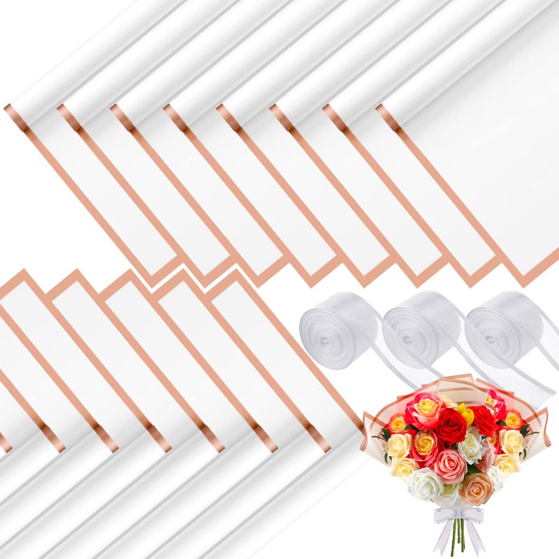 Mimorou 60 Sheets Flower Wrapping Paper Waterproof Floral Bouquet Wrapping Paper Gold Edge Korean Florist Bouquet for DIY Valentine Wedding Birthday Graduation GiftWhite