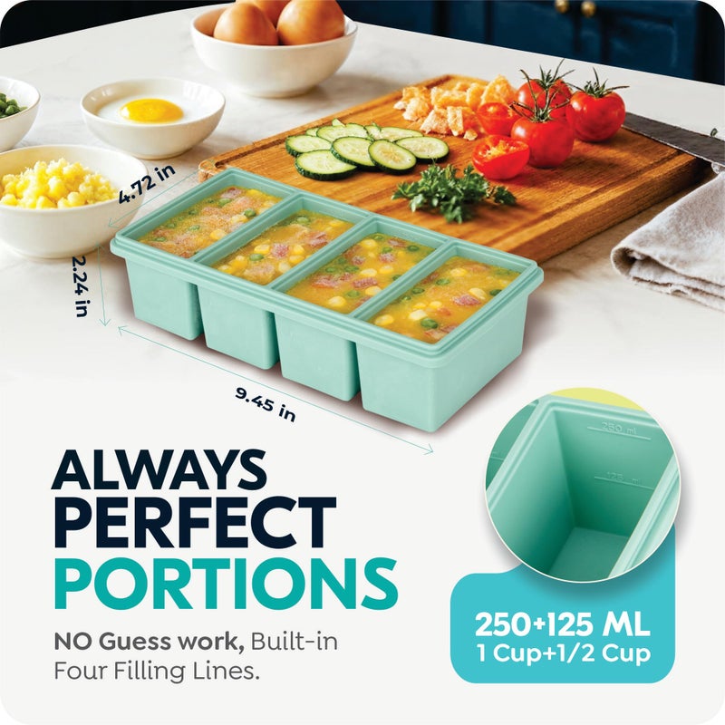 CyhHave Silicone Freezer Trays with Lids, 1-Cup Soup Container Style Ice Cube Trays for Freezer - Leakproof, Dishwasher,Oven Safe, Stackable, Ideal for Frozen Broth, Leftovers & Meal Prep, BPA Free 2 Pack - Image 2