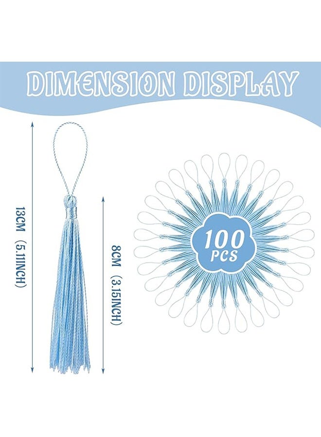 هابي دي أربطة حريرية ملونة مع حبل معلق باللون الأزرق السماوي لتزيين المنزل، والستائر، والمجوهرات، وحفلات الزفاف، وسلاسل المفاتيح - 100 قطعة - Image 2