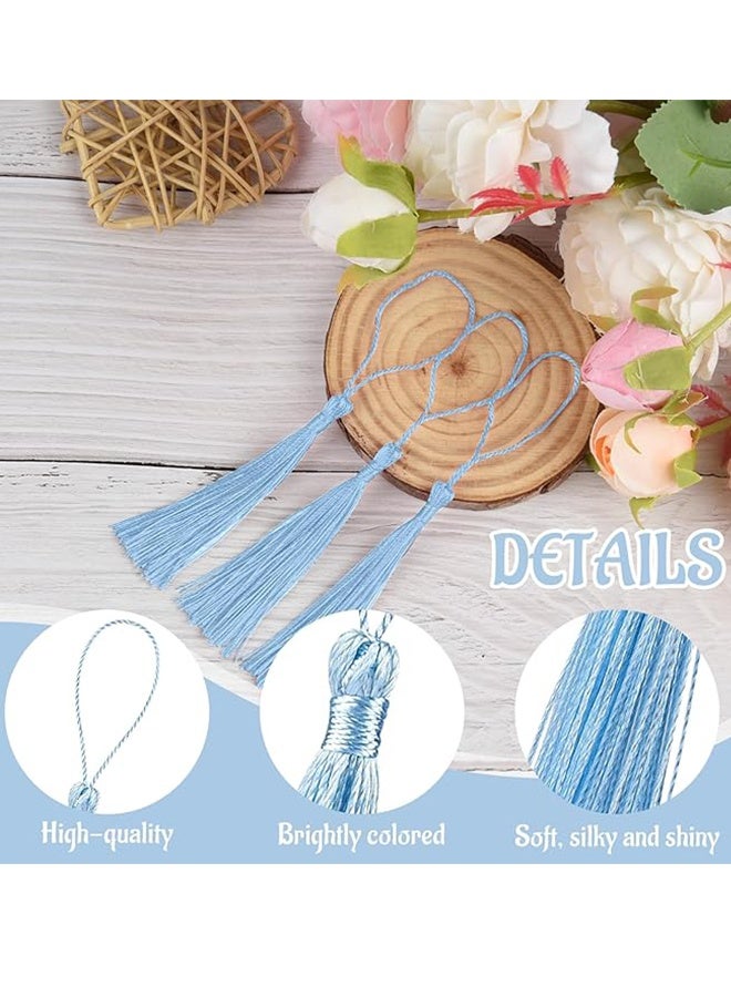 هابي دي أربطة حريرية ملونة مع حبل معلق باللون الأزرق السماوي لتزيين المنزل، والستائر، والمجوهرات، وحفلات الزفاف، وسلاسل المفاتيح - 100 قطعة - Image 3