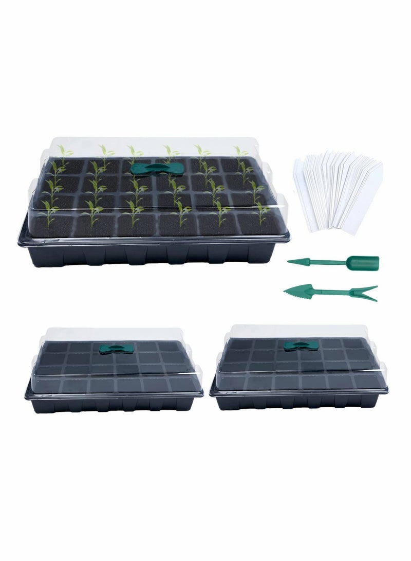SYOSI 3PCS 24 Cells Seed Trays with Lids Plant Germination Seedlings Tray Garden Seed Propagator Set Growing Trays for Indoor Outdoor Greenhouse - Image 1