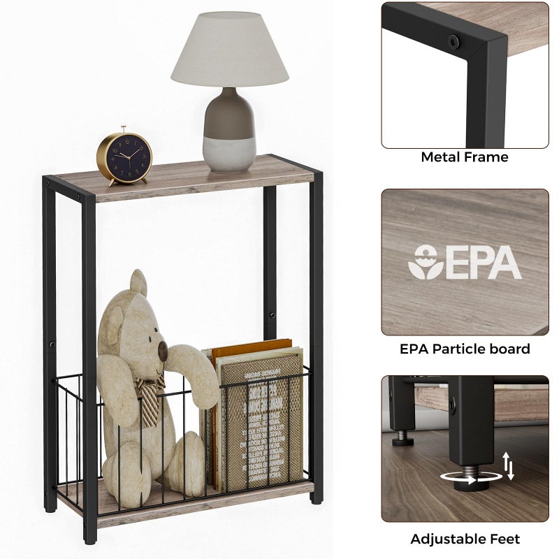 Homleke Narrow Side Table with Magazine Holder, Skinny End Table Perfect for Small Spaces, Space-Saving Design for Living Room, Bedroom, or Office, 7.1" D x 16.9" W x 23.6" H, Greige - Image 5