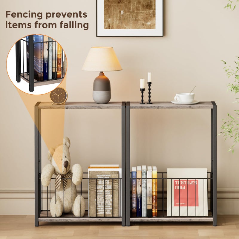 Homleke Narrow Side Table with Magazine Holder, Skinny End Table Perfect for Small Spaces, Space-Saving Design for Living Room, Bedroom, or Office, 7.1" D x 16.9" W x 23.6" H, Greige - Image 3