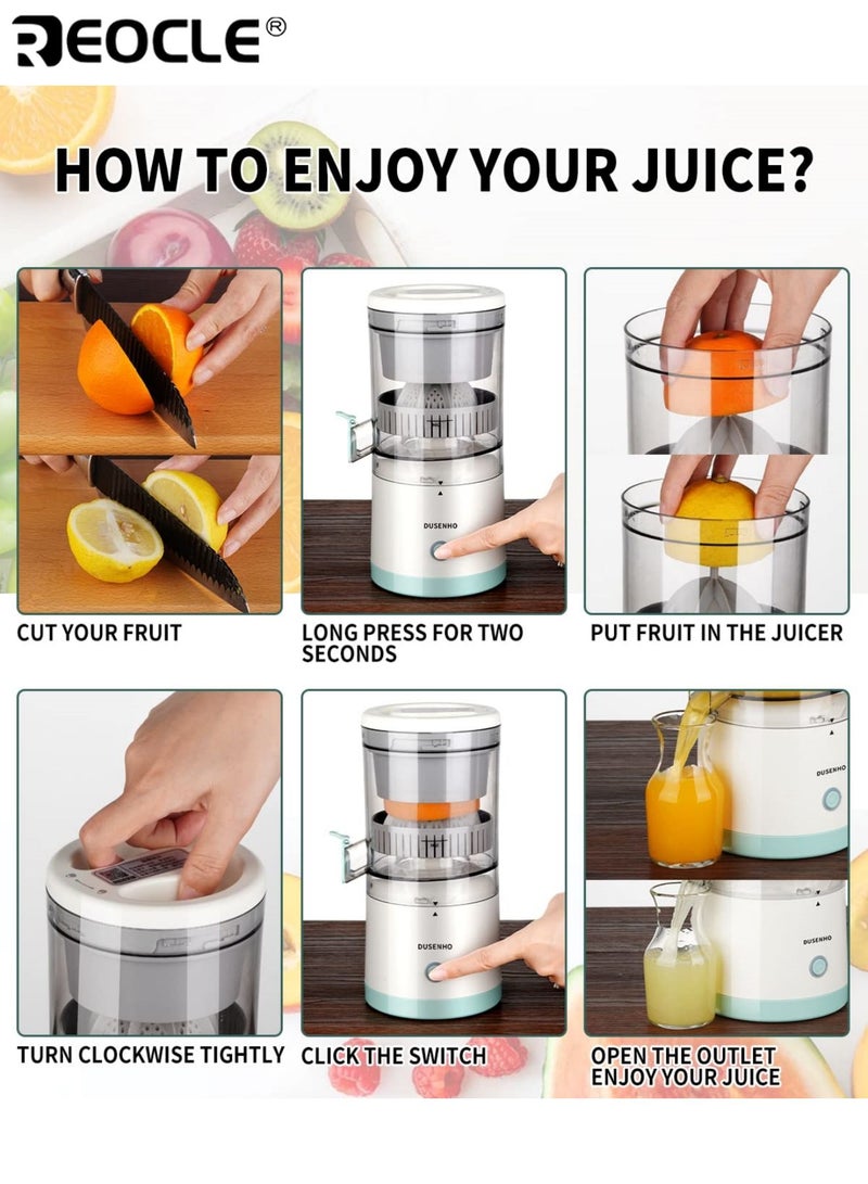 ريوكل عصارة حمضيات محمولة قابلة لإعادة الشحن عبر USB عصارة برتقال وليمون بتصميم قابل للفصل مادة PP آمنة الغذاء لصنع العصير الطازج في المنزل - Image 3