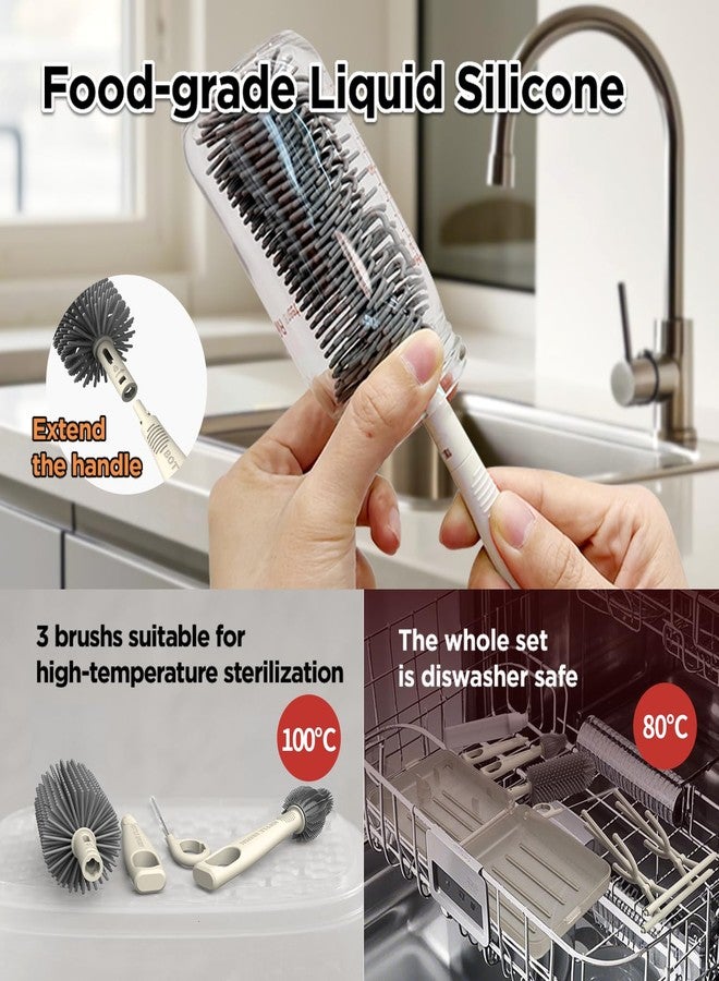YOTIME Travel Bottle Brush Set, Auto-Open Rack & Vertical Brushs Drying Slots, 3 Brushes, Foldable Drying Rack, Dispenser, Travel Baby Essentials for On-The-Go Parents, Transparent Coffee - Image 5