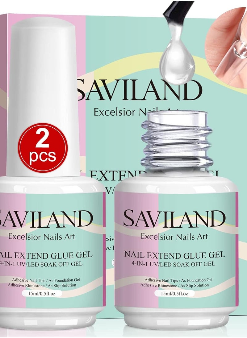 Saviland SAVILAND 4-in-1 Gel X Nail Glue: 2 PCS 15 ML Nail Glue for Acrylic Nails,Super Strong Brush On Glue Gel for False Nails,U V & LED Lamp Required  - Image 1