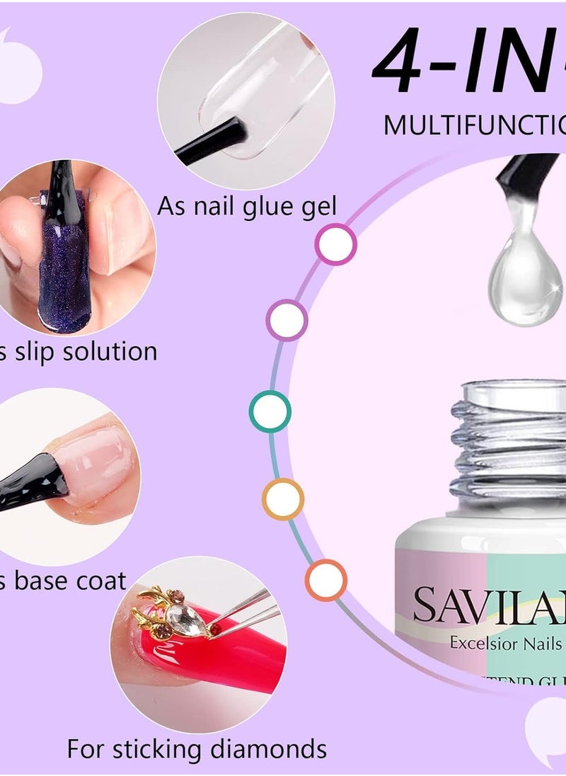 Saviland SAVILAND 4-in-1 Gel X Nail Glue: 2 PCS 15 ML Nail Glue for Acrylic Nails,Super Strong Brush On Glue Gel for False Nails,U V & LED Lamp Required  - Image 2