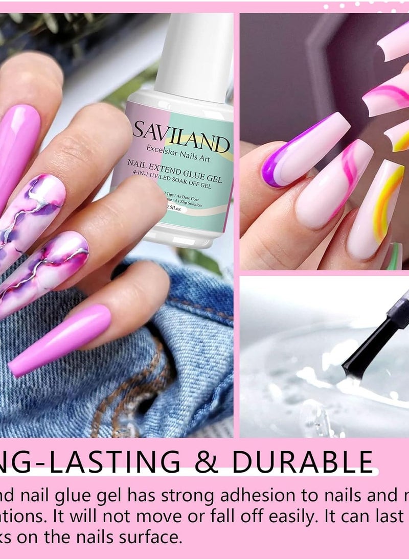 Saviland SAVILAND 4-in-1 Gel X Nail Glue: 2 PCS 15 ML Nail Glue for Acrylic Nails,Super Strong Brush On Glue Gel for False Nails,U V & LED Lamp Required  - Image 3