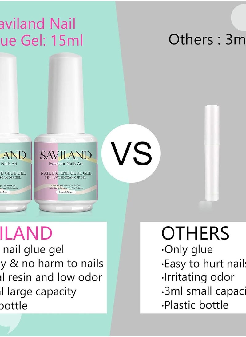 Saviland SAVILAND 4-in-1 Gel X Nail Glue: 2 PCS 15 ML Nail Glue for Acrylic Nails,Super Strong Brush On Glue Gel for False Nails,U V & LED Lamp Required  - Image 4