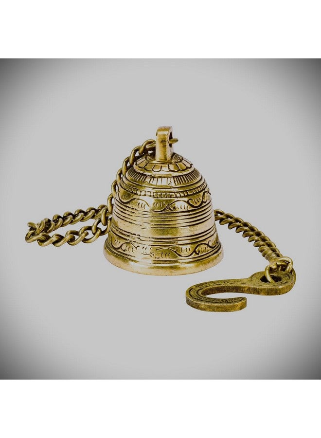 Advanzo Ethnic Indian Handcrafted Brass Temple Hanging Bell with Chain Wall Hanging Handcrafted | Ghanti for Pooja Room & Home Decoration | 5 x 5 x 6.2 x 40 Centimeters Bell with Chain - Image 3