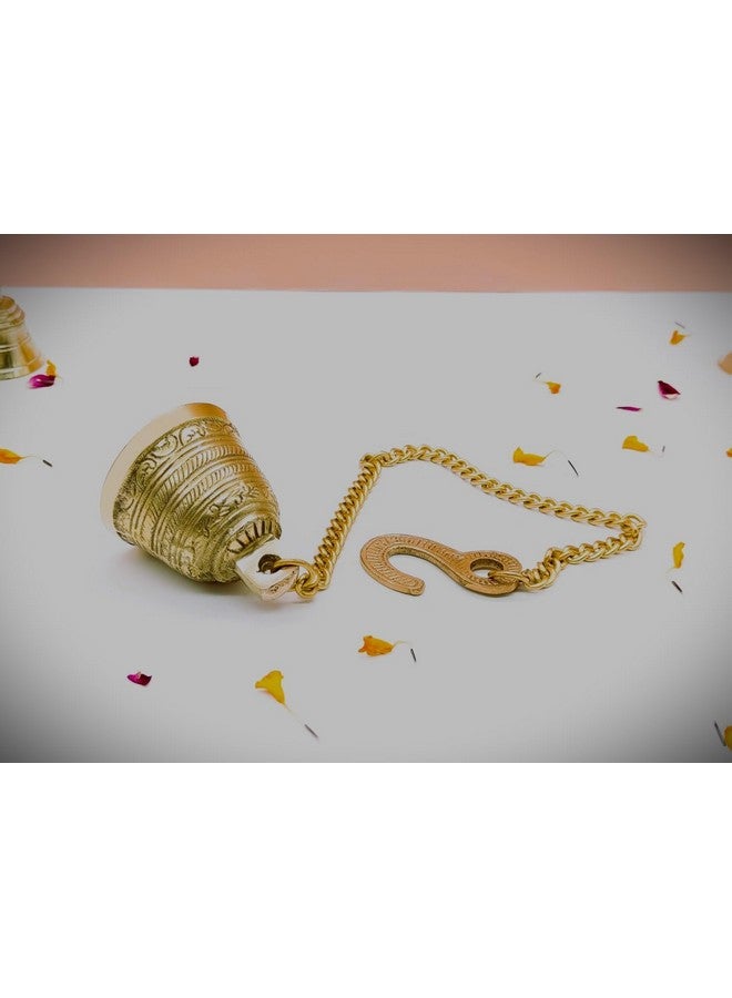 Advanzo Ethnic Indian Handcrafted Brass Temple Hanging Bell with Chain Wall Hanging Handcrafted | Ghanti for Pooja Room & Home Decoration | 5 x 5 x 6.2 x 40 Centimeters Bell with Chain - Image 4