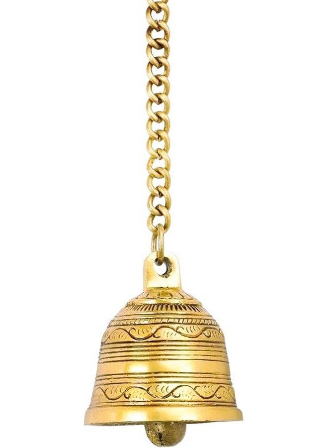 Advanzo Ethnic Indian Handcrafted Brass Temple Hanging Bell with Chain Wall Hanging Handcrafted | Ghanti for Pooja Room & Home Decoration | 5 x 5 x 6.2 x 40 Centimeters Bell with Chain - Image 2