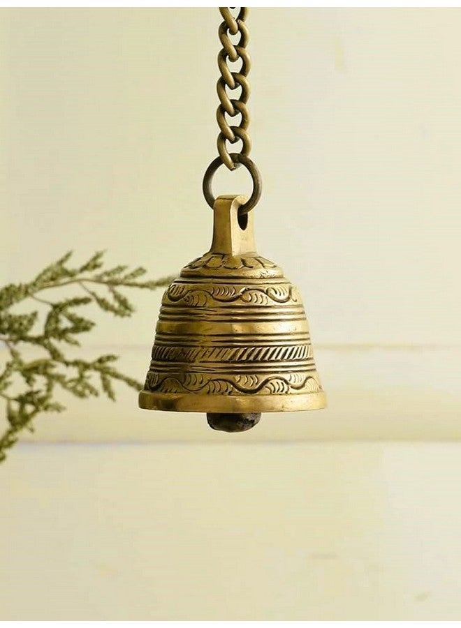 Advanzo Ethnic Indian Handcrafted Brass Temple Hanging Bell with Chain Wall Hanging Handcrafted | Ghanti for Pooja Room & Home Decoration | 5 x 5 x 6.2 x 40 Centimeters Bell with Chain - Image 1
