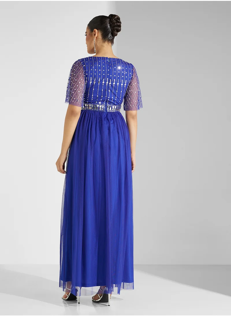 Amelia Rose Embellished Belted Maxi Dress