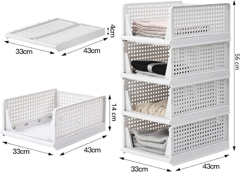 XVersion Set of 4 Foldable Stackable Plastic Storage Baskets for Cabinet, Kitchen, Bathroom, Office, Foldable Closet Organizer (Length 109 cm x Width 84 cm x Height 35.5 cm) - Image 2