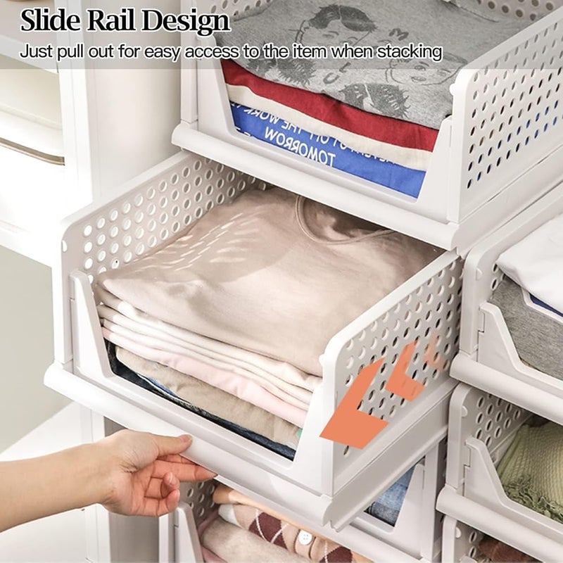 XVersion Set of 4 Foldable Stackable Plastic Storage Baskets for Cabinet, Kitchen, Bathroom, Office, Foldable Closet Organizer (Length 109 cm x Width 84 cm x Height 35.5 cm) - Image 5