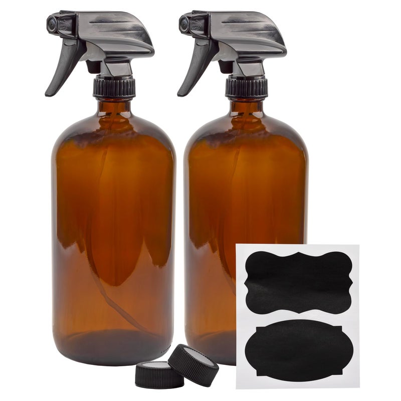 Cornucopia Brands Cornucopia 32oz Amber Glass Spray Bottles 2Pack Brown Bottles w 3Setting Trigger Sprayers Includes Caps for Storage