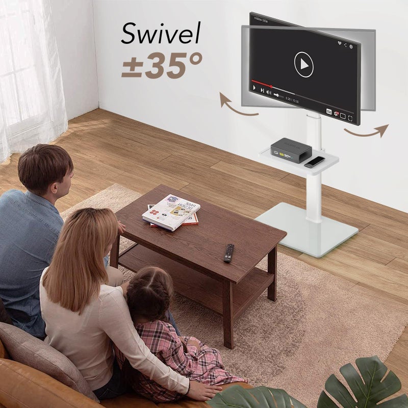 AX WABER Universal Floor TV Stand with Mount 70 Degree Swivel 9 Level Height Adjustable and Space Saving Design for Most 27 to 65 inch LCD, LED OLED TVs White - Image 2