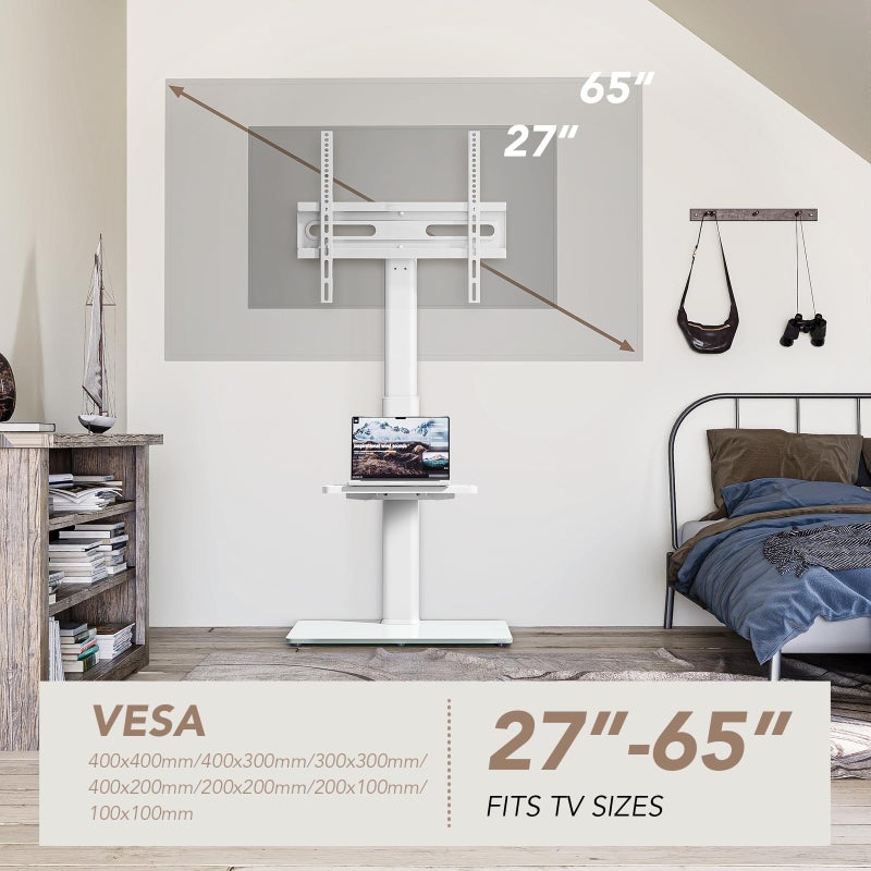 AX WABER Universal Floor TV Stand with Mount 70 Degree Swivel 9 Level Height Adjustable and Space Saving Design for Most 27 to 65 inch LCD, LED OLED TVs White - Image 4