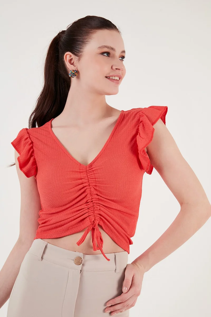 ليلا Smock Detailed Slim Fit Crop Blouse with Frilly Sleeves Women's Blouse 5865015