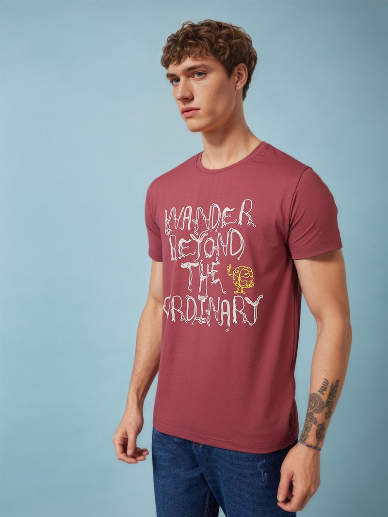 STATUS QUO Slogan Print Regular Fit Lt. Wine T-shirt - Image 2