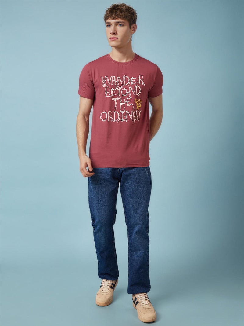 STATUS QUO Slogan Print Regular Fit Lt. Wine T-shirt - Image 5