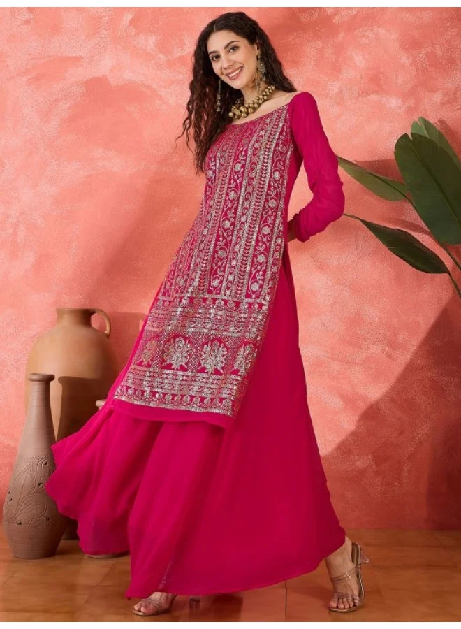 AKS Red Sequinned Kurta Skirt Set