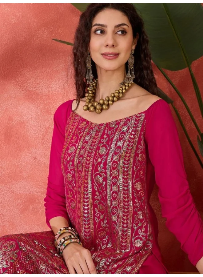 أيه كيه إس Red Sequinned Kurta Skirt Set