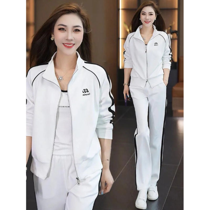 Casual Sportswear suit Womens Autumn 2024 New Fashion Age-reducing Slim-fit Sweatshirt Wide-leg Pants Two-piece Set Black - Image 2