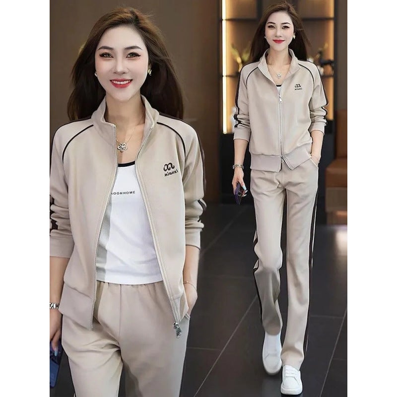 Casual Sportswear suit Womens Autumn 2024 New Fashion Age-reducing Slim-fit Sweatshirt Wide-leg Pants Two-piece Set Black - Image 4