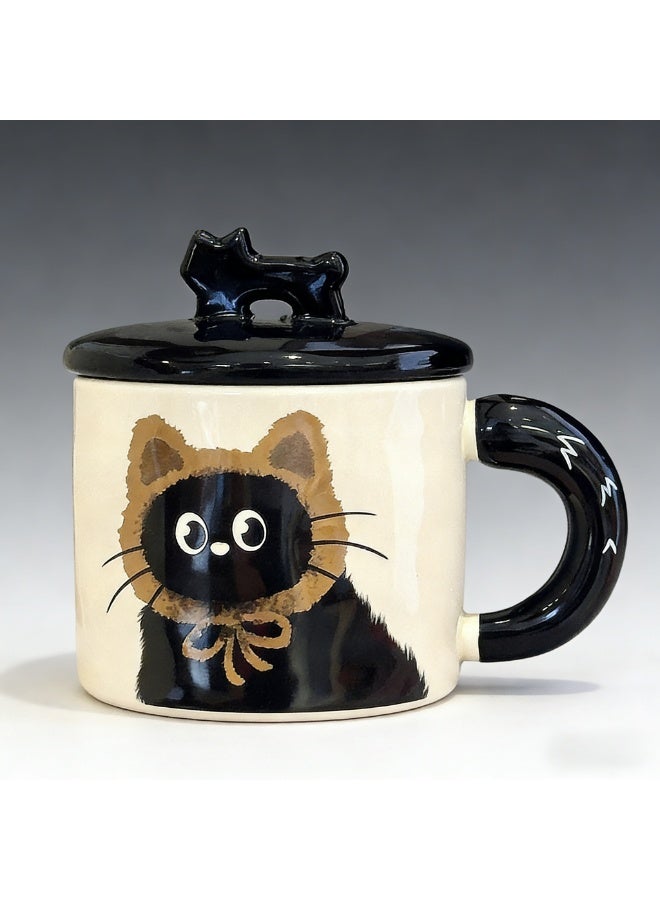 Warwick Cute Cat Ceramic Coffee Mug with Lid, 360ml Heat-Resistant Coffee & Tea Cup, Cartoon Design for Home and Office, Perfect Birthday, New Year & Ramadan Gift for Ladies and Women - Image 1
