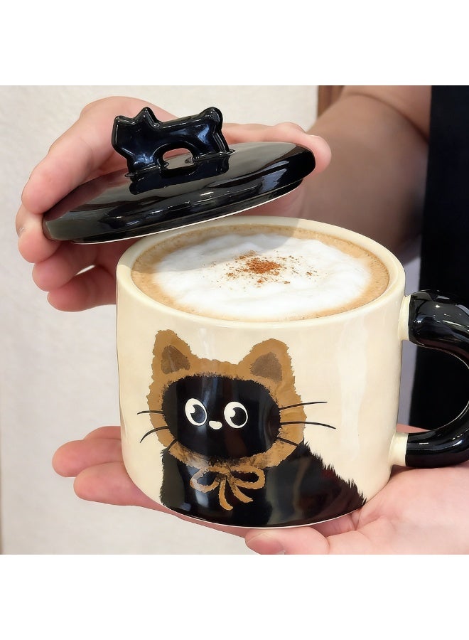 Warwick Cute Cat Ceramic Coffee Mug with Lid, 360ml Heat-Resistant Coffee & Tea Cup, Cartoon Design for Home and Office, Perfect Birthday, New Year & Ramadan Gift for Ladies and Women - Image 3