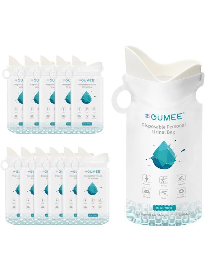 OUMEE 12 Pack 700 ML Disposable Urinal Bags, Camping Pee Bags Unisex Urine Bags Vomit Bags for Travel Traffic Jam Emergency Portable Toilet Bee Bag for Men Women Kids Children Patient (White-12 Pack) - Image 1