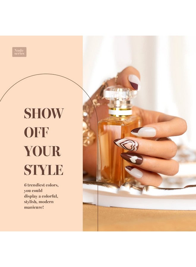 RARJSM Nail Art Gel Liner Nude Color 6Pcs Set Nude Pink Brown Skin Tone Painting Striping Gel Nail Polish Uv Led Curing Requires Soak Off 8Ml Build In Thin Sharp Brush Home Diy Salon Swirl Nail Design - Image 5