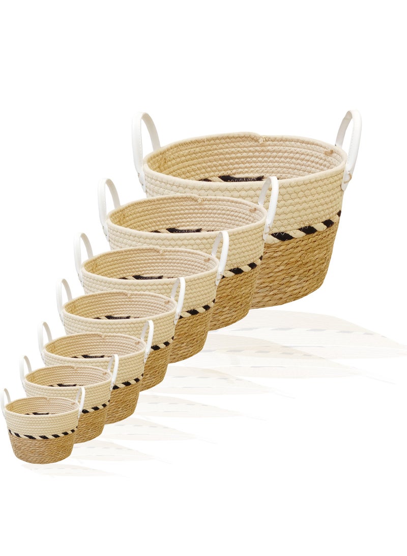 YINZUO Natural Woven Basket with White Handles – Jute and Cotton Rope Storage Bin, Decorative Organizer for Laundry, Toys, and Blankets – Multi-Color Design, Eco-Friendly Home Décor  - Image 1
