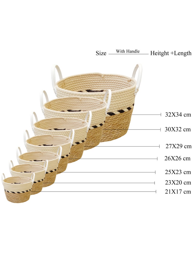 YINZUO Natural Woven Basket with White Handles – Jute and Cotton Rope Storage Bin, Decorative Organizer for Laundry, Toys, and Blankets – Multi-Color Design, Eco-Friendly Home Décor  - Image 2
