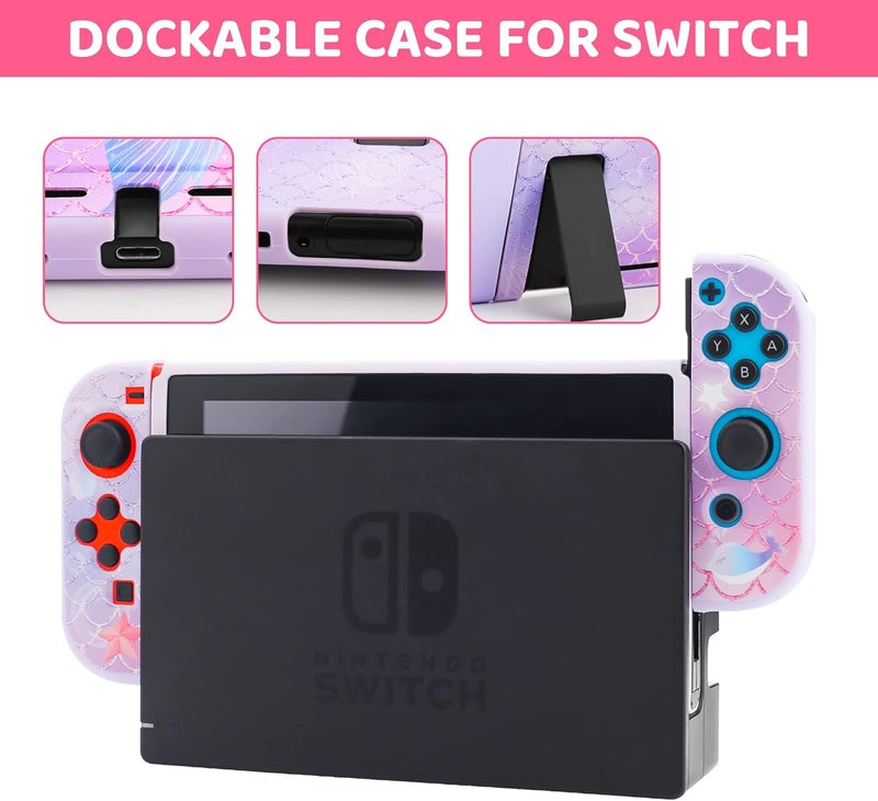 GLDRAM Mermaid Tail Carrying Case Compatible with Nintendo Switch, Purple Case Bundle with Travel Case, Hard PC Shell, Screen Protector, Thumb Caps, Shoulder Strap, Cute Accessories Kit for Girls - Image 5