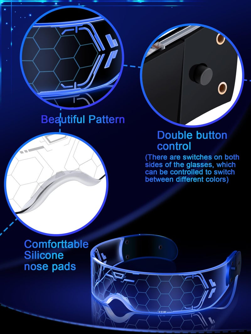 TOODOO 2 Pairs LED Visor Glasses 7 Colors Futuristic Glasses Light up Punk Accessories for Rave Party Costume(Bright Style) - Image 4