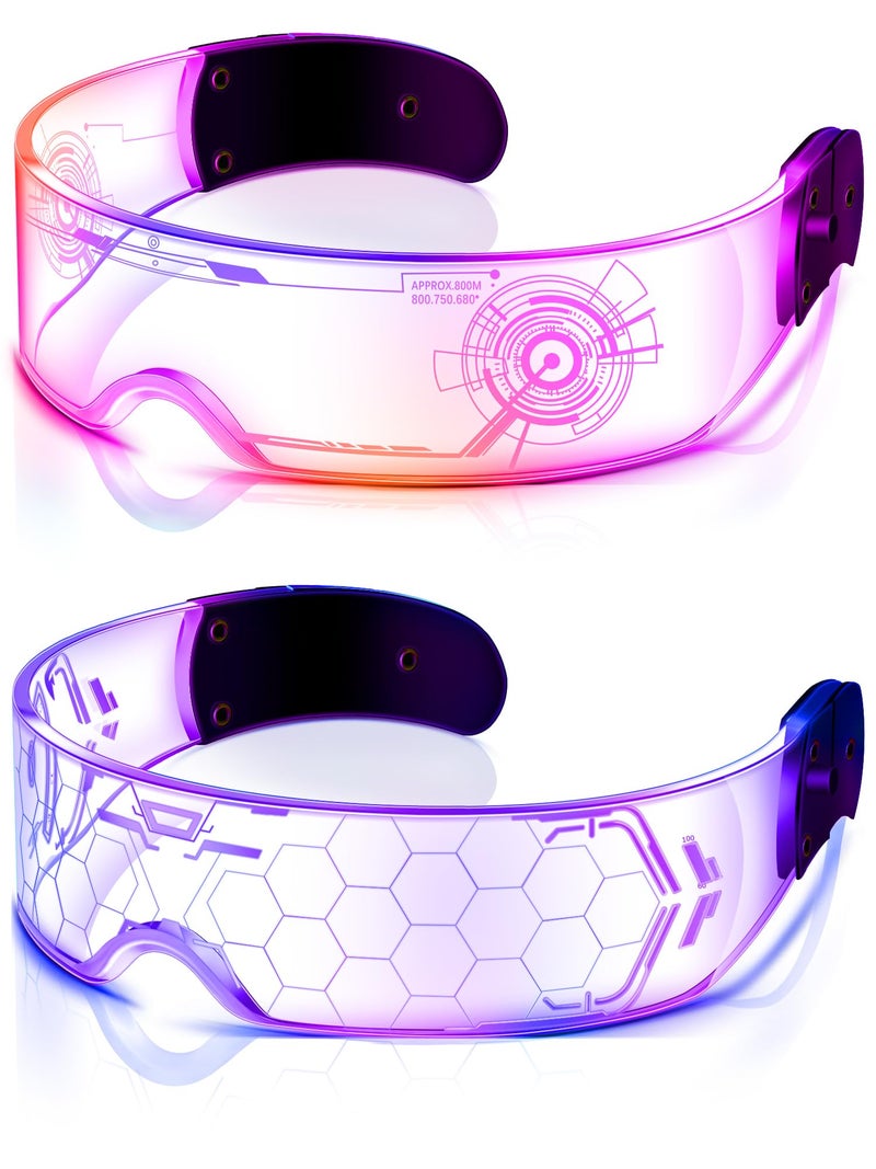 TOODOO 2 Pairs LED Visor Glasses 7 Colors Futuristic Glasses Light up Punk Accessories for Rave Party Costume(Bright Style) - Image 1