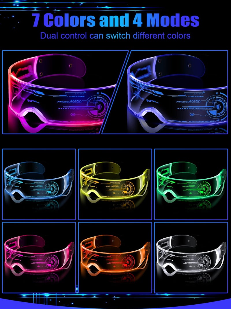 TOODOO 2 Pairs LED Visor Glasses 7 Colors Futuristic Glasses Light up Punk Accessories for Rave Party Costume(Bright Style) - Image 3