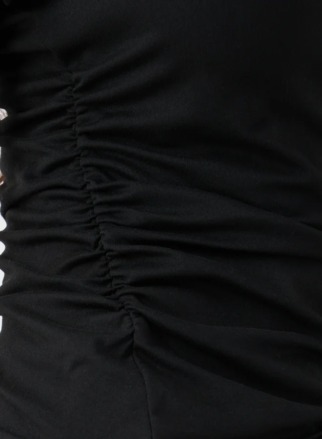 Take Two Solid Ruched Detail T-Shirt and Wide Leg Joggers Co-Ords