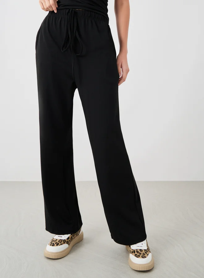 Take Two Solid Ruched Detail T-Shirt and Wide Leg Joggers Co-Ords