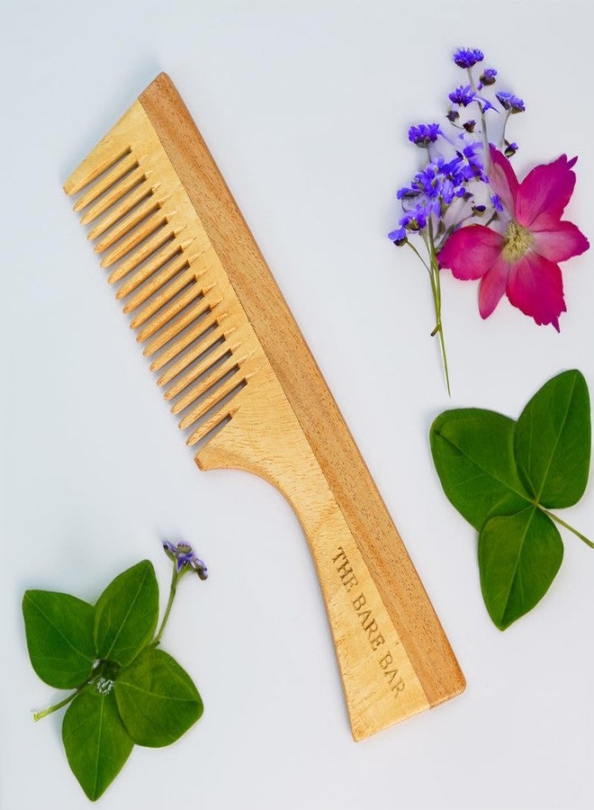 The Bare Bar Neem Wood Comb with Handle I Organic and Natural Comb | Massages Scalp, Stimulates Hair Growth, Removes Dandruff | Wooden wide tooth comb for gentle detangling - Image 5