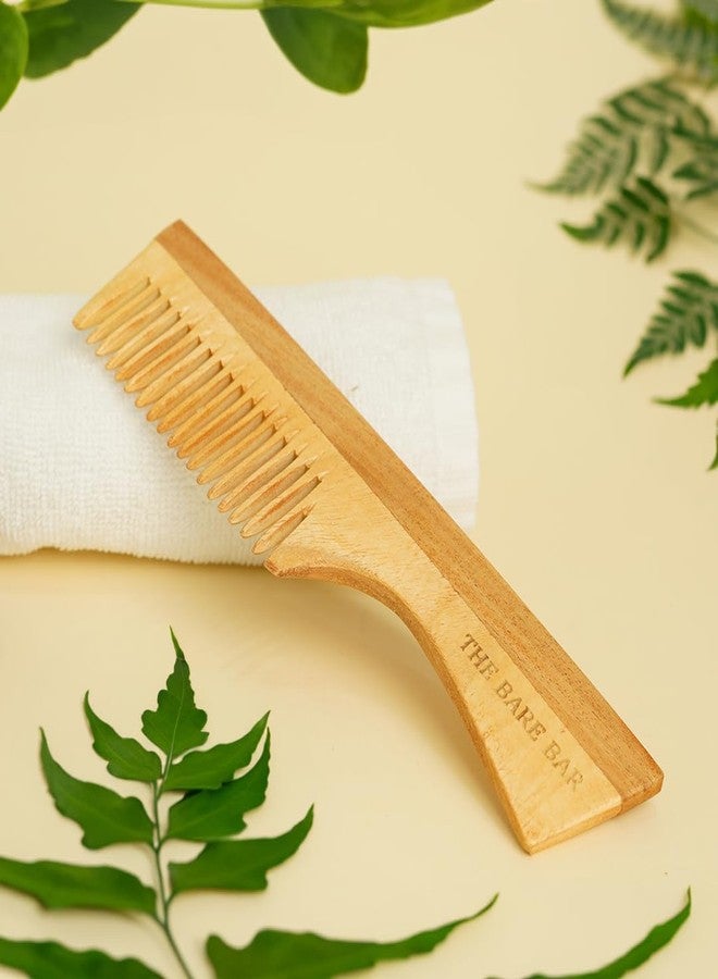 The Bare Bar Neem Wood Comb with Handle I Organic and Natural Comb | Massages Scalp, Stimulates Hair Growth, Removes Dandruff | Wooden wide tooth comb for gentle detangling - Image 4