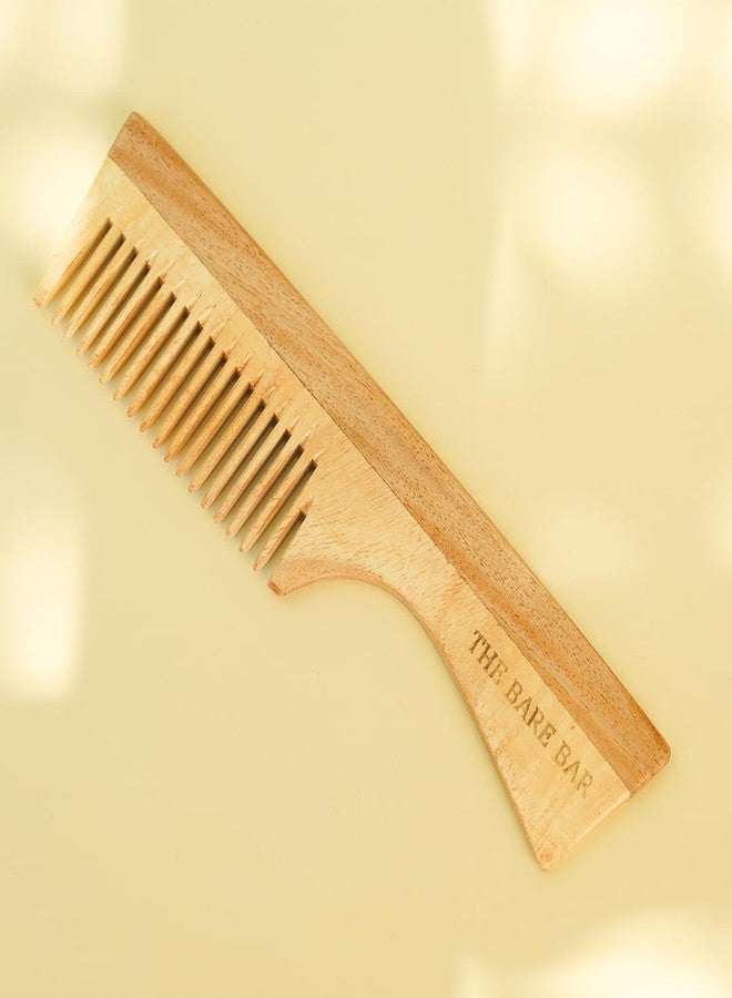 The Bare Bar Neem Wood Comb with Handle I Organic and Natural Comb | Massages Scalp, Stimulates Hair Growth, Removes Dandruff | Wooden wide tooth comb for gentle detangling - Image 3