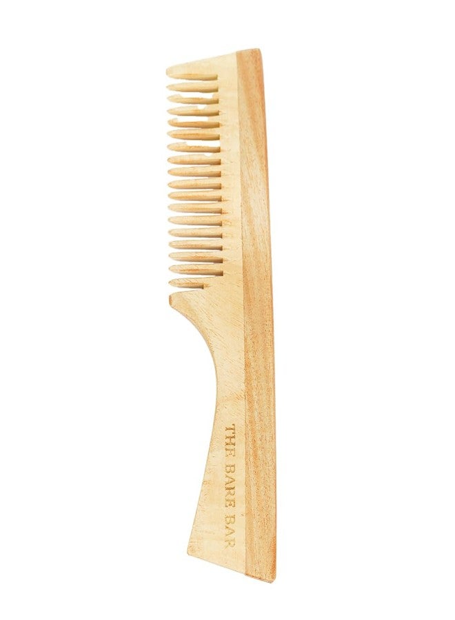 The Bare Bar Neem Wood Comb with Handle I Organic and Natural Comb | Massages Scalp, Stimulates Hair Growth, Removes Dandruff | Wooden wide tooth comb for gentle detangling - Image 1